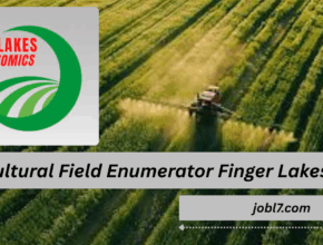 An aerial view of a field being worked on by a tractor, with the Finger Lakes Agronomics logo and job listing details prominently displayed.