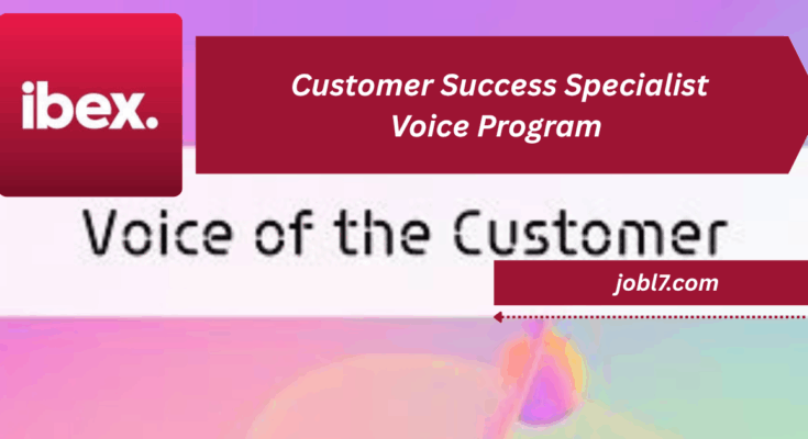 Promotional image for Ibex's Customer Success Specialist Voice Program featuring the company logo and key program details.