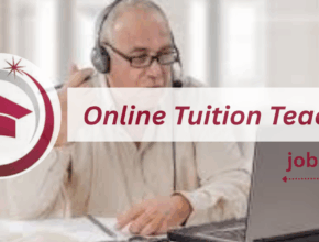 An online tuition teacher engaging with students via a laptop, wearing headphones, ready to provide educational support.
