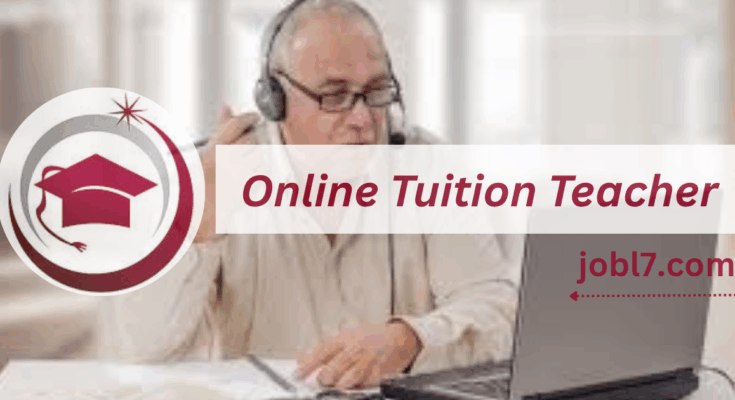 An online tuition teacher engaging with students via a laptop, wearing headphones, ready to provide educational support.