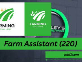 An image promoting a Farm Assistant position, featuring a logo and contact information for job listing.